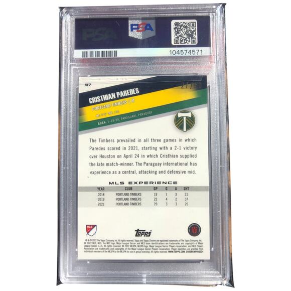 2022 Topps Chrome MLS Gold Mini-Diamond Refractor 97 Cristhian Paredes /50 PSA10 - Picture 2 of 8